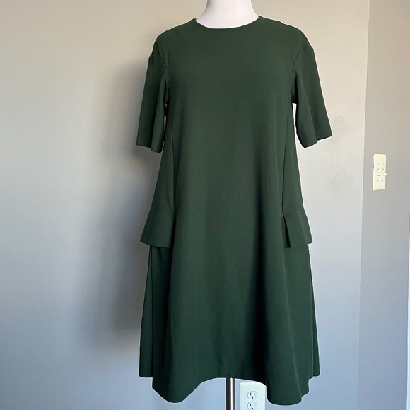 Cos Forest Green Side Cargo Pockets Dropped shoulder A-line Casual Midi Dress - Picture 1 of 12